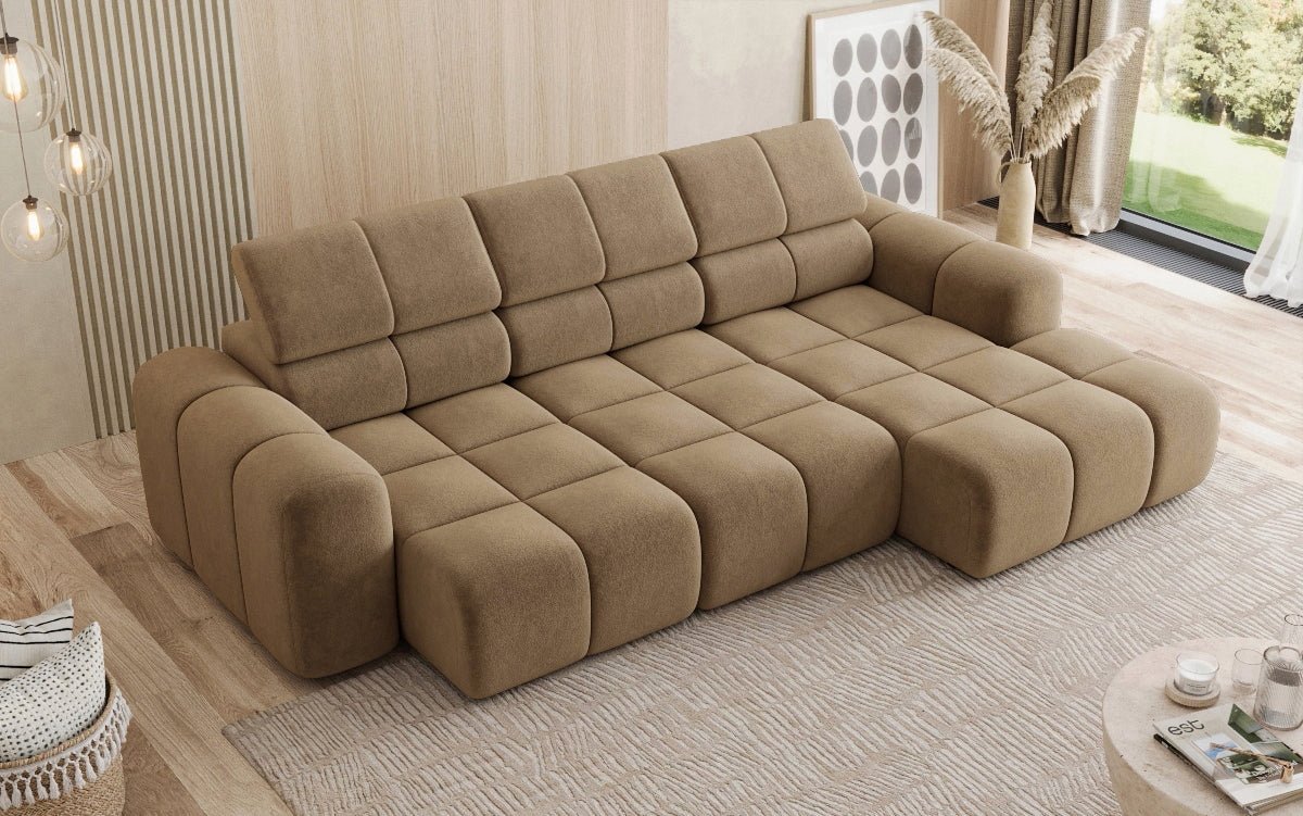 Designersofa Mia L met elektrische zitverlenging in Chenille