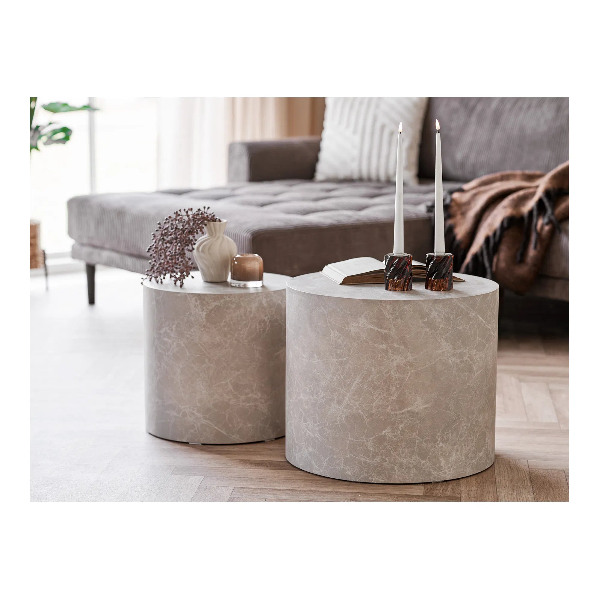 Table basse design Paris lot de 2 ronde en aspect marbre