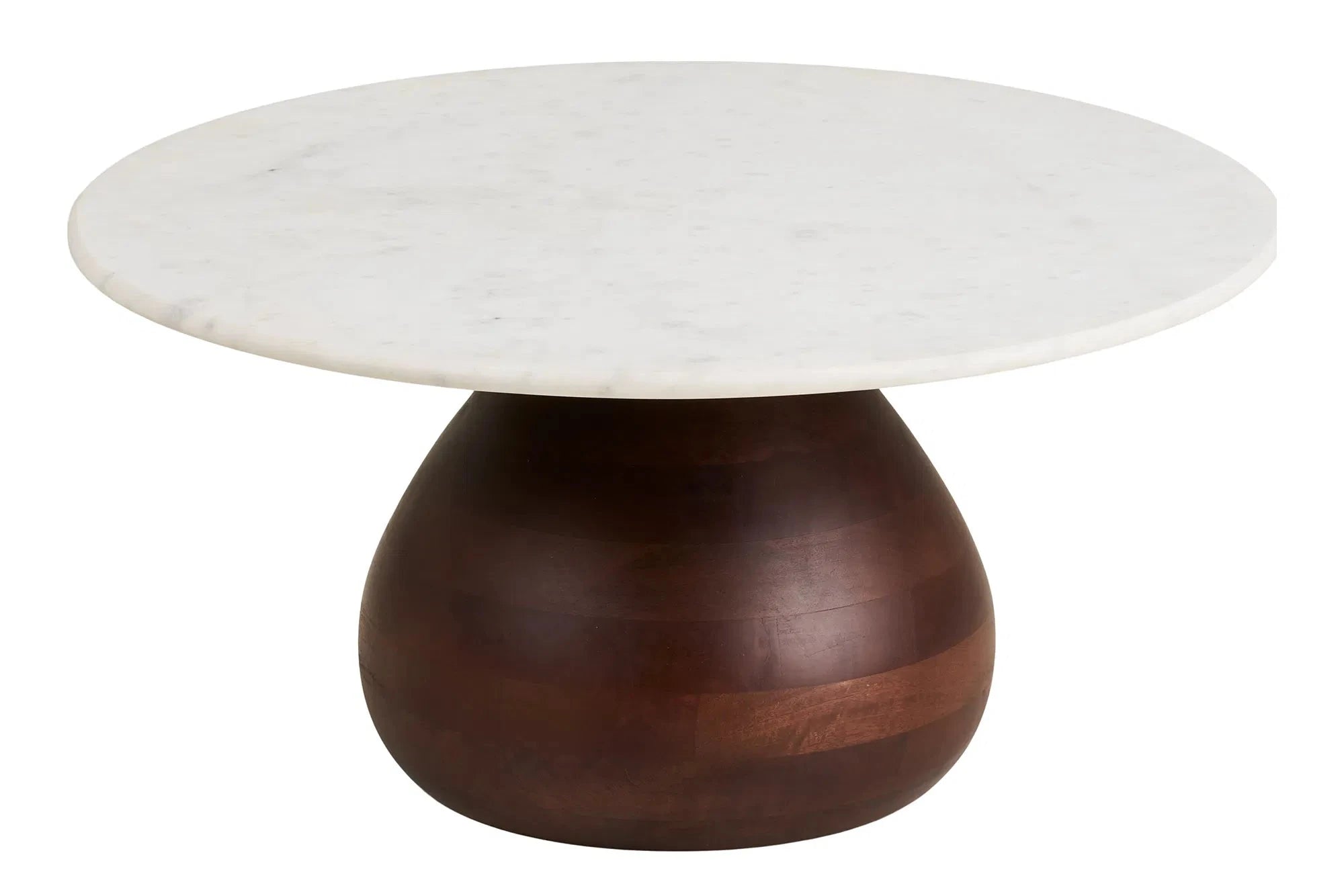 Table basse Marvella – avec plateau en marbre et pied en bois de manguier galbé