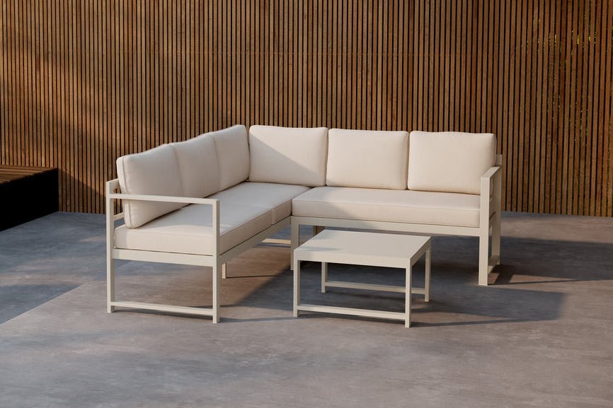 Ensemble lounge de jardin Nadi – 3 pièces avec table en Beige en aluminium et polyester