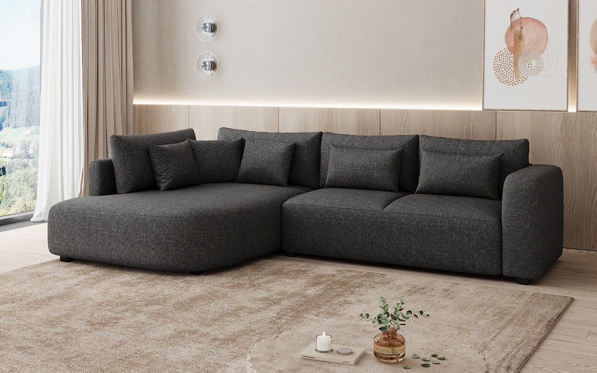 Designer Ecksofa Ando mit breiter Ottomane in Strukturstoff