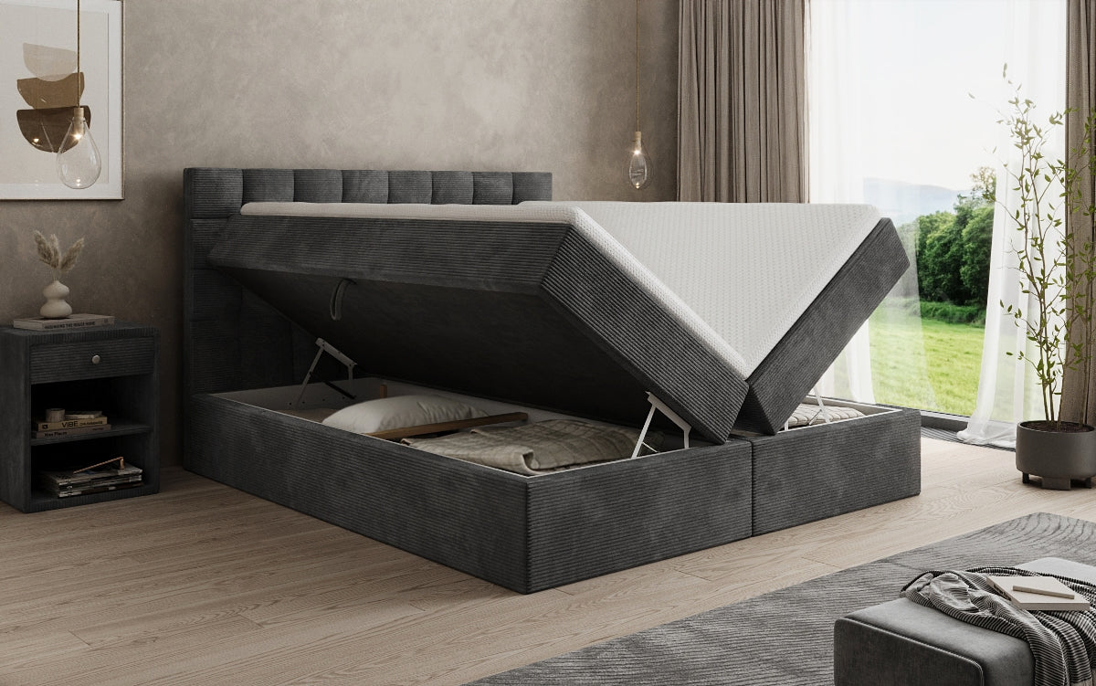 Boxspringbett Como in Cord mit Stauraum