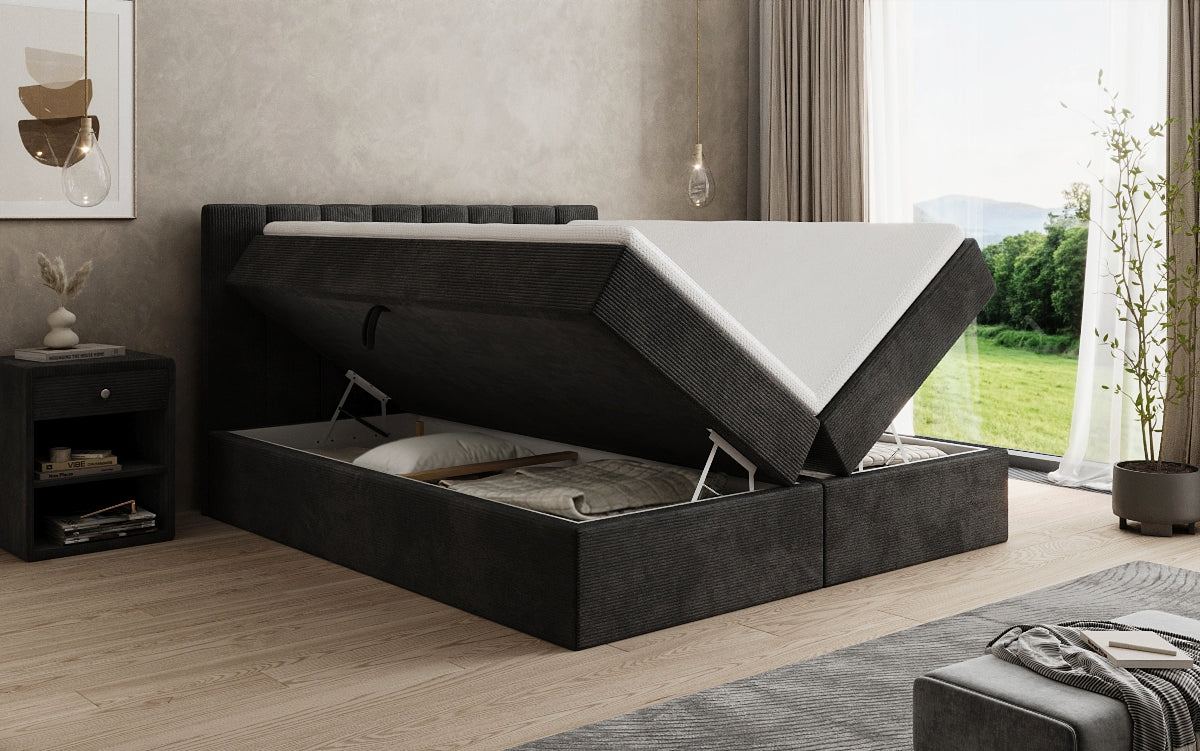 Lit boxspring Sofia en Côtelé avec espace de rangement