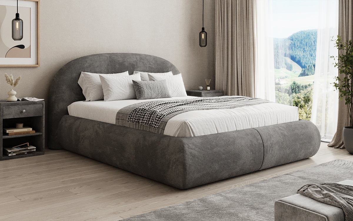 Designer Polsterbett Loop in Cord mit Stauraum