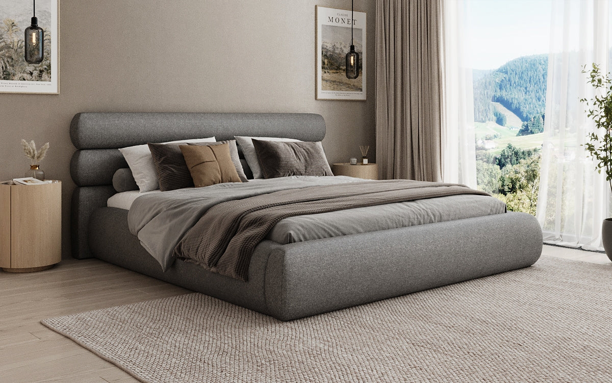 Designer Polsterbett Joline in Strukturstoff mit Stauraum