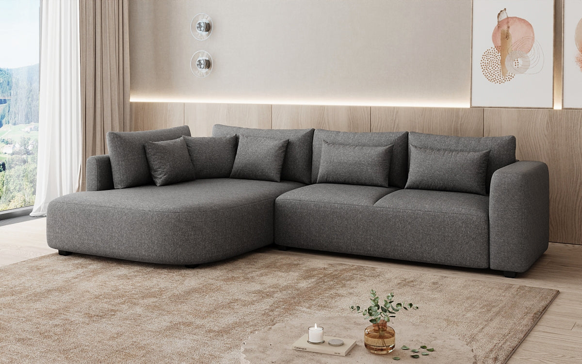 Designer Ecksofa Ando mit breiter Ottomane in Strukturstoff