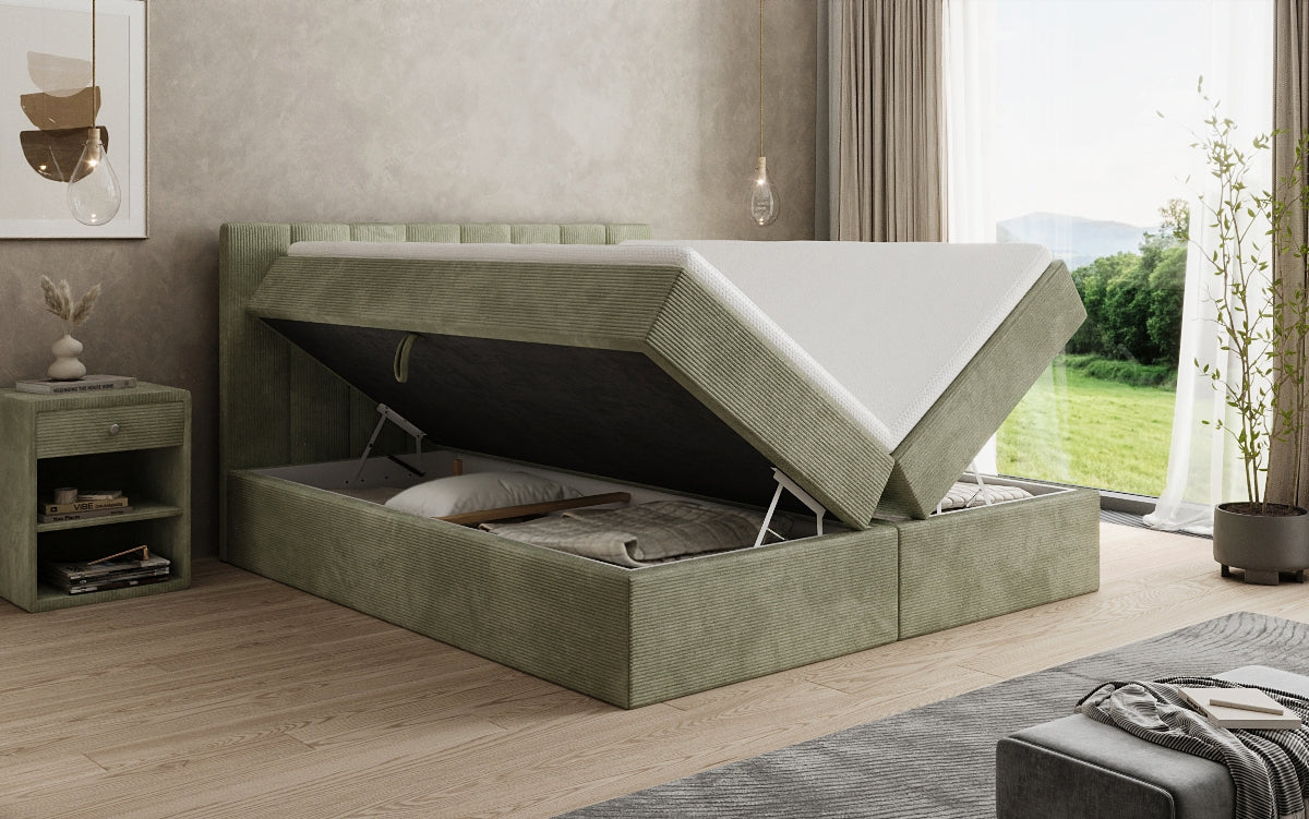 Lit boxspring Sofia en Côtelé avec espace de rangement