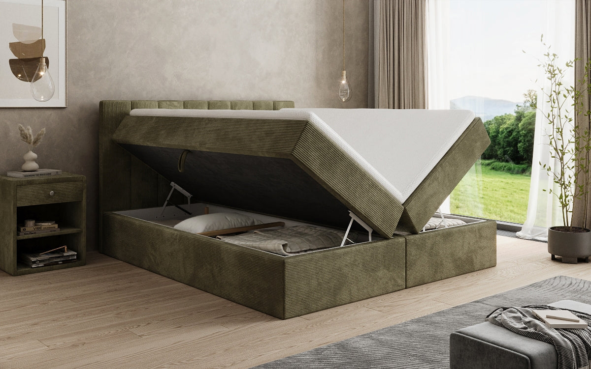 Lit boxspring Sofia en Côtelé avec espace de rangement