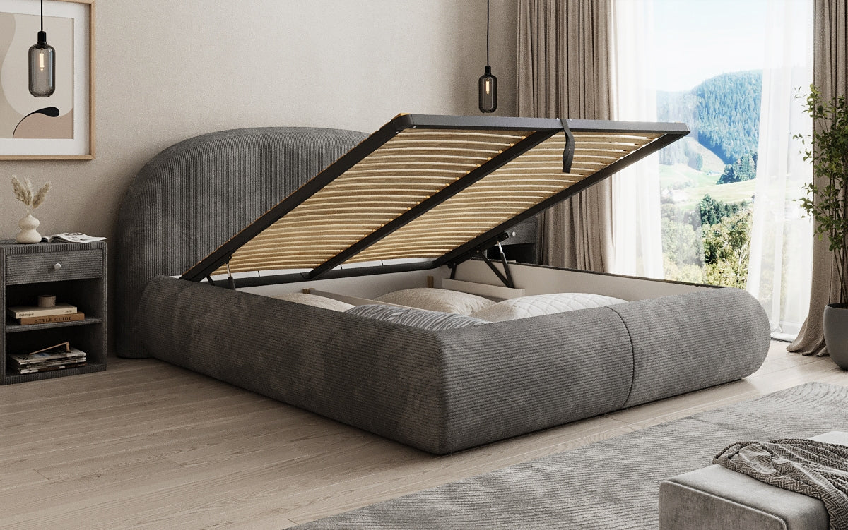 Designer Polsterbett Loop in Cord mit Stauraum