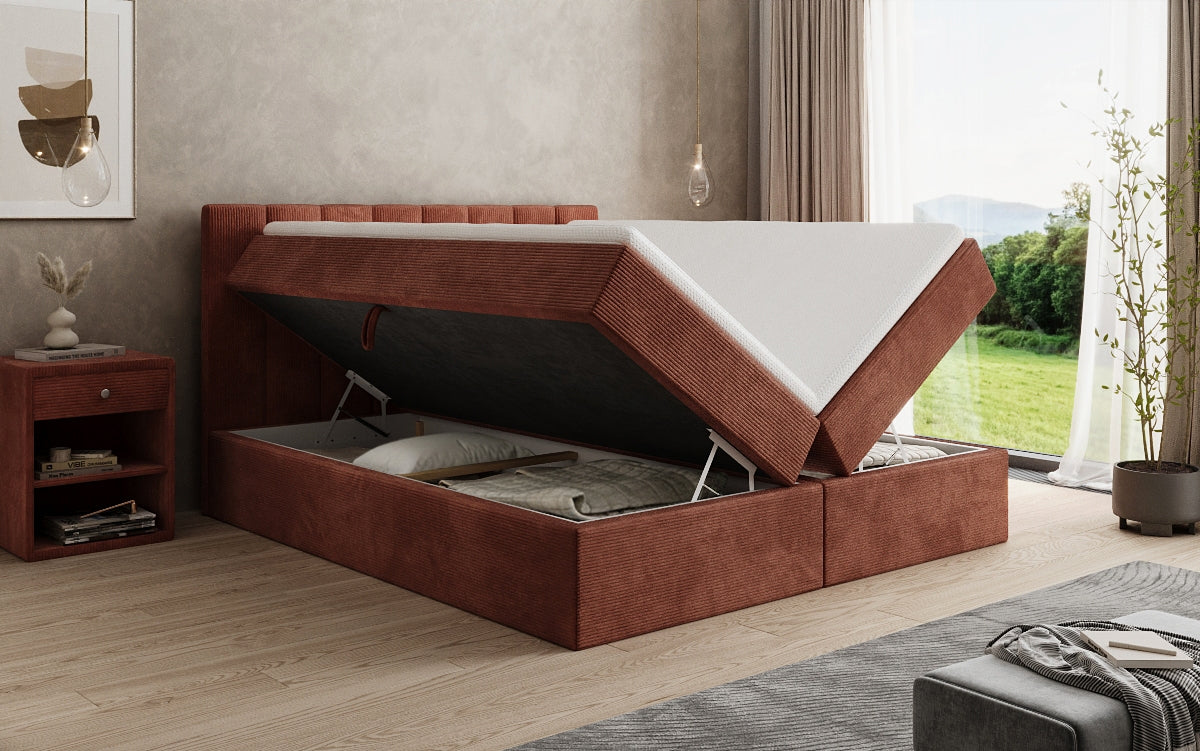 Lit boxspring Sofia en Côtelé avec espace de rangement