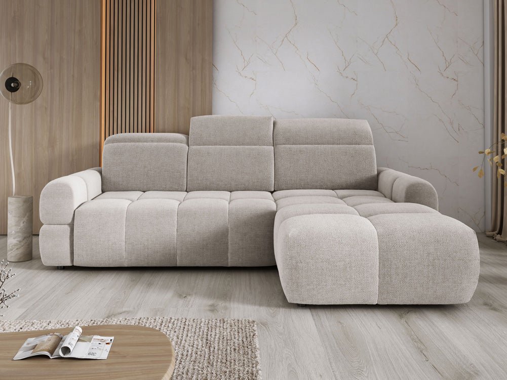 Designbank Arosa L met elektrische slaapfunctie in Bouclé