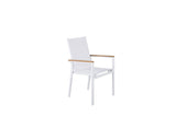 2er Set Gartenstuhl Lua - aus weißem Aluminium, mit Sitzfläche aus Textilene und Teakholz-Details