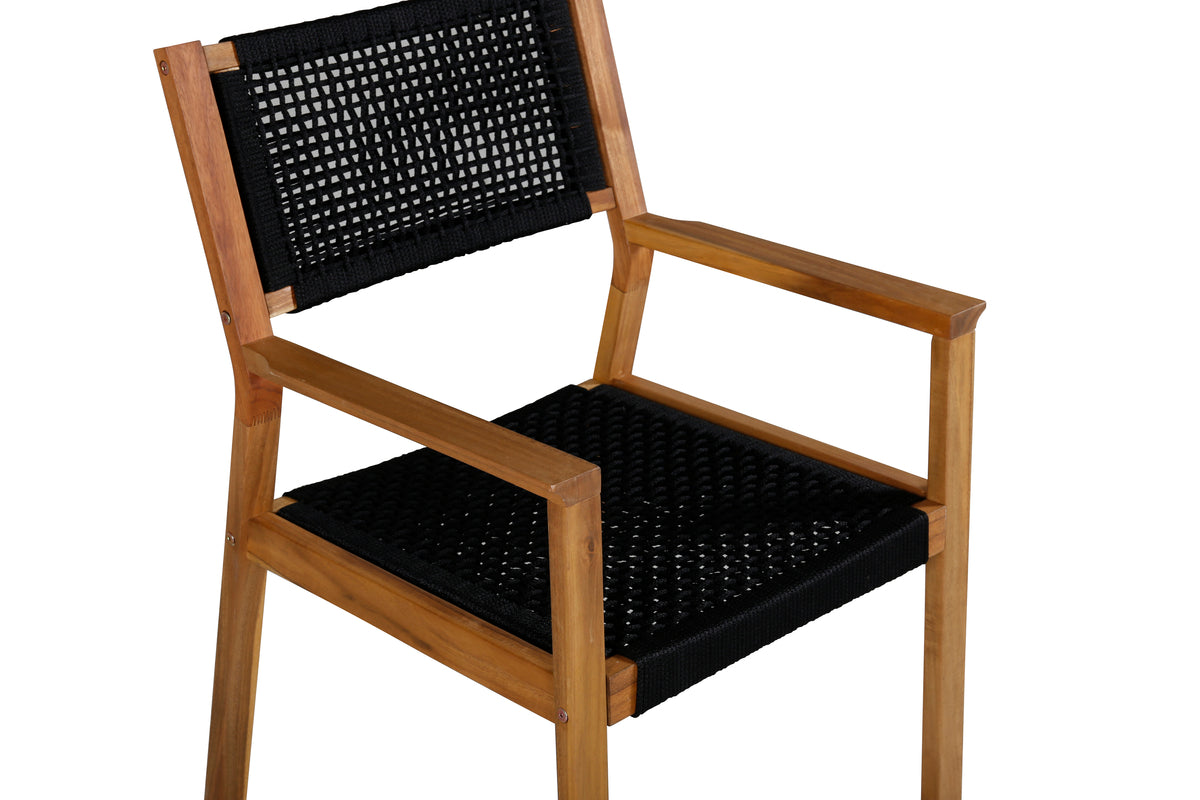 Ensemble de 2 chaises de jardin Mana - en bois d'acacia avec assise et dossier noirs