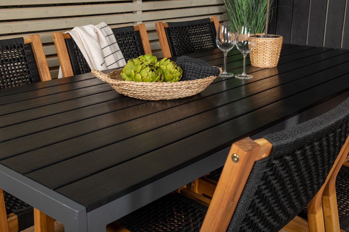 Ensemble de 2 chaises de jardin Mana - en bois d'acacia avec assise et dossier noirs