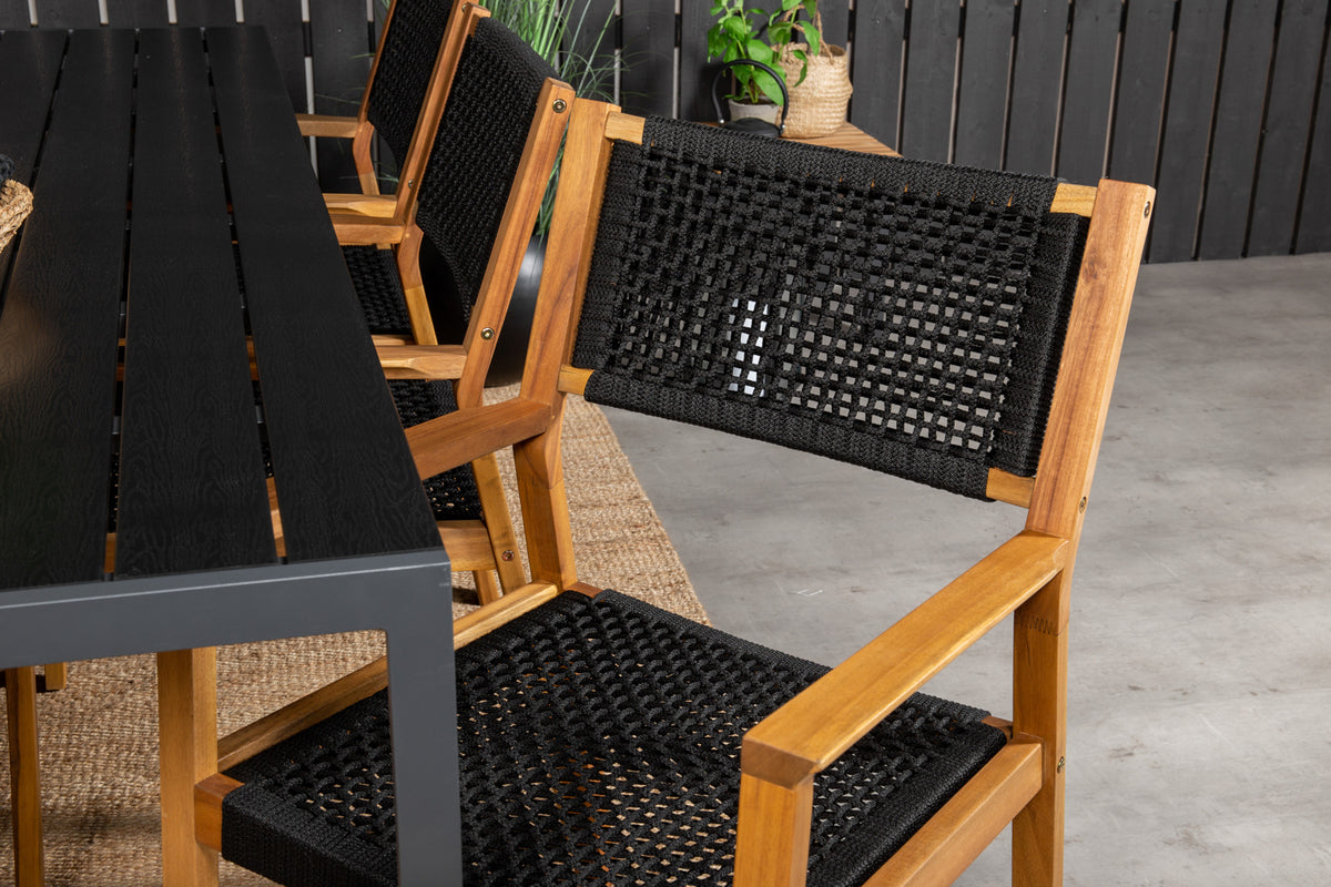 Ensemble de 2 chaises de jardin Mana - en bois d'acacia avec assise et dossier noirs