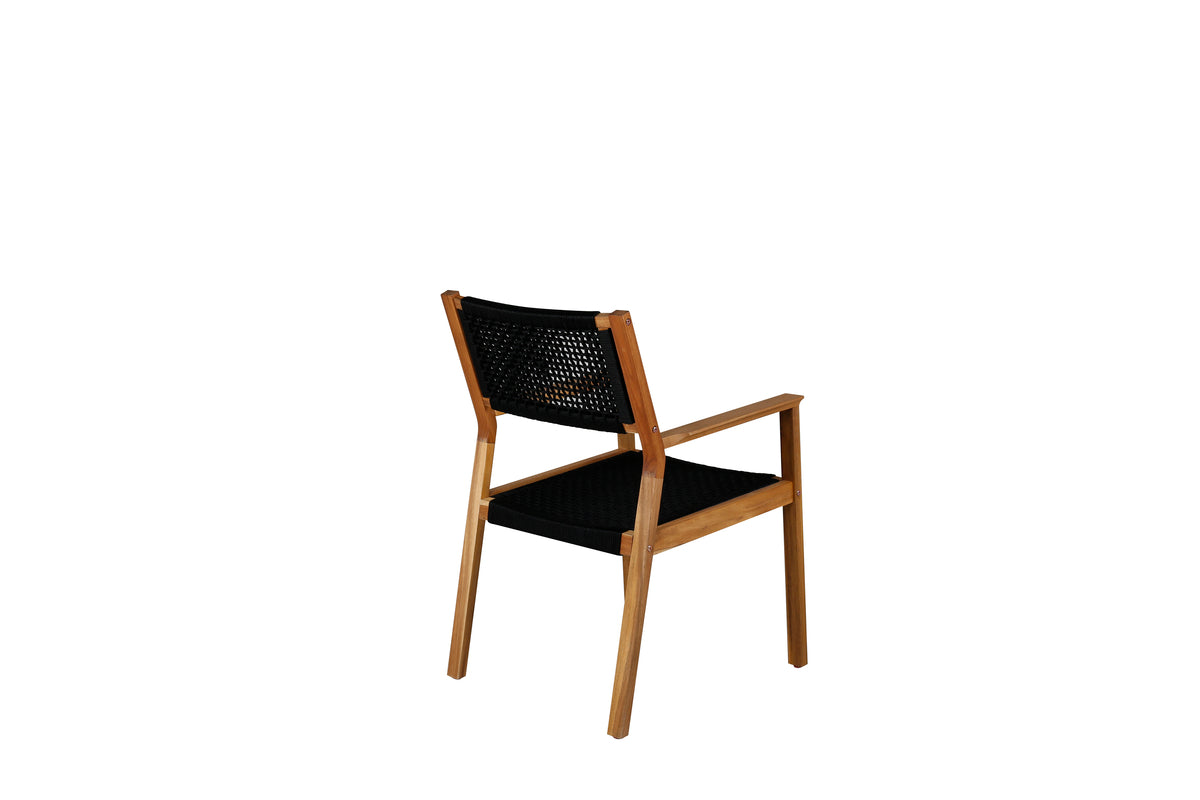 Ensemble de 2 chaises de jardin Mana - en bois d'acacia avec assise et dossier noirs