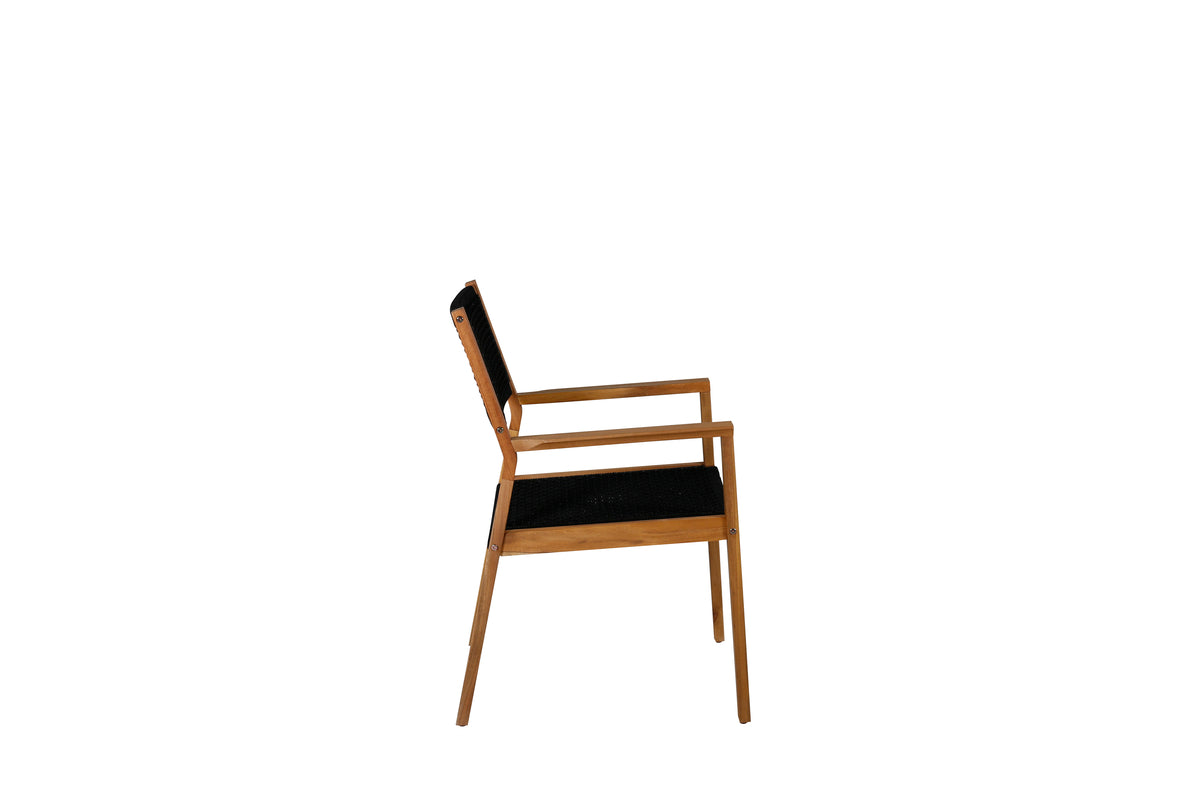 Ensemble de 2 chaises de jardin Mana - en bois d'acacia avec assise et dossier noirs