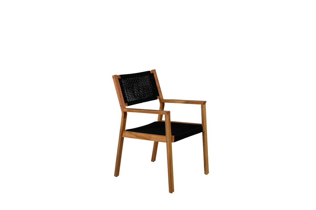 Ensemble de 2 chaises de jardin Mana - en bois d'acacia avec assise et dossier noirs