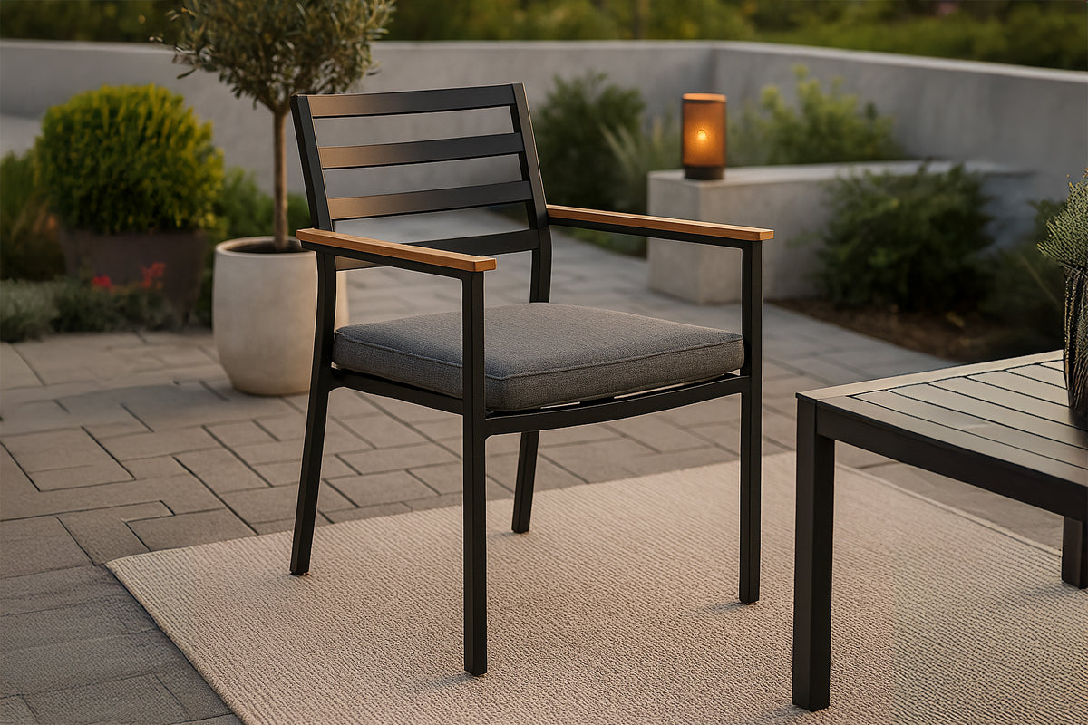 2er Set Gartenstuhl Tala - aus schwarzem Aluminiumgestell inklusive Kissen