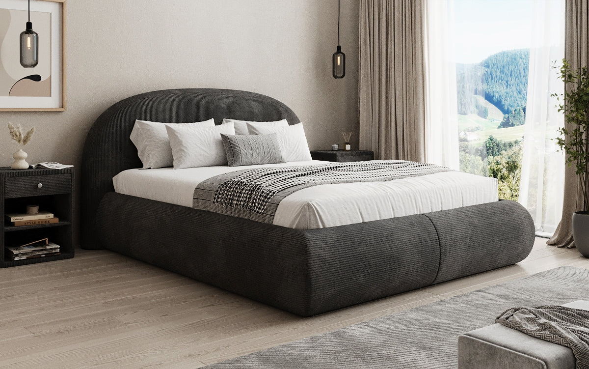 Designer Polsterbett Loop in Cord mit Stauraum