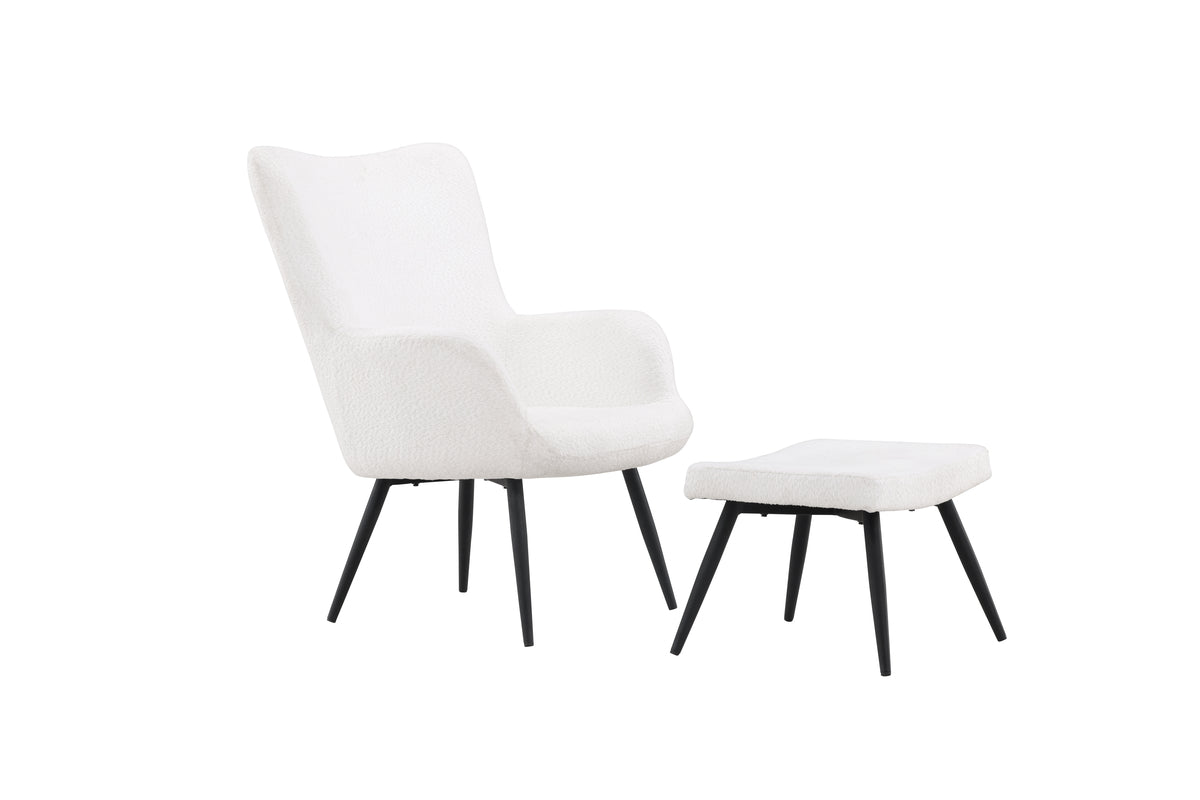 Fauteuil Verona - witte bouclé-stof & zwarte metalen poten