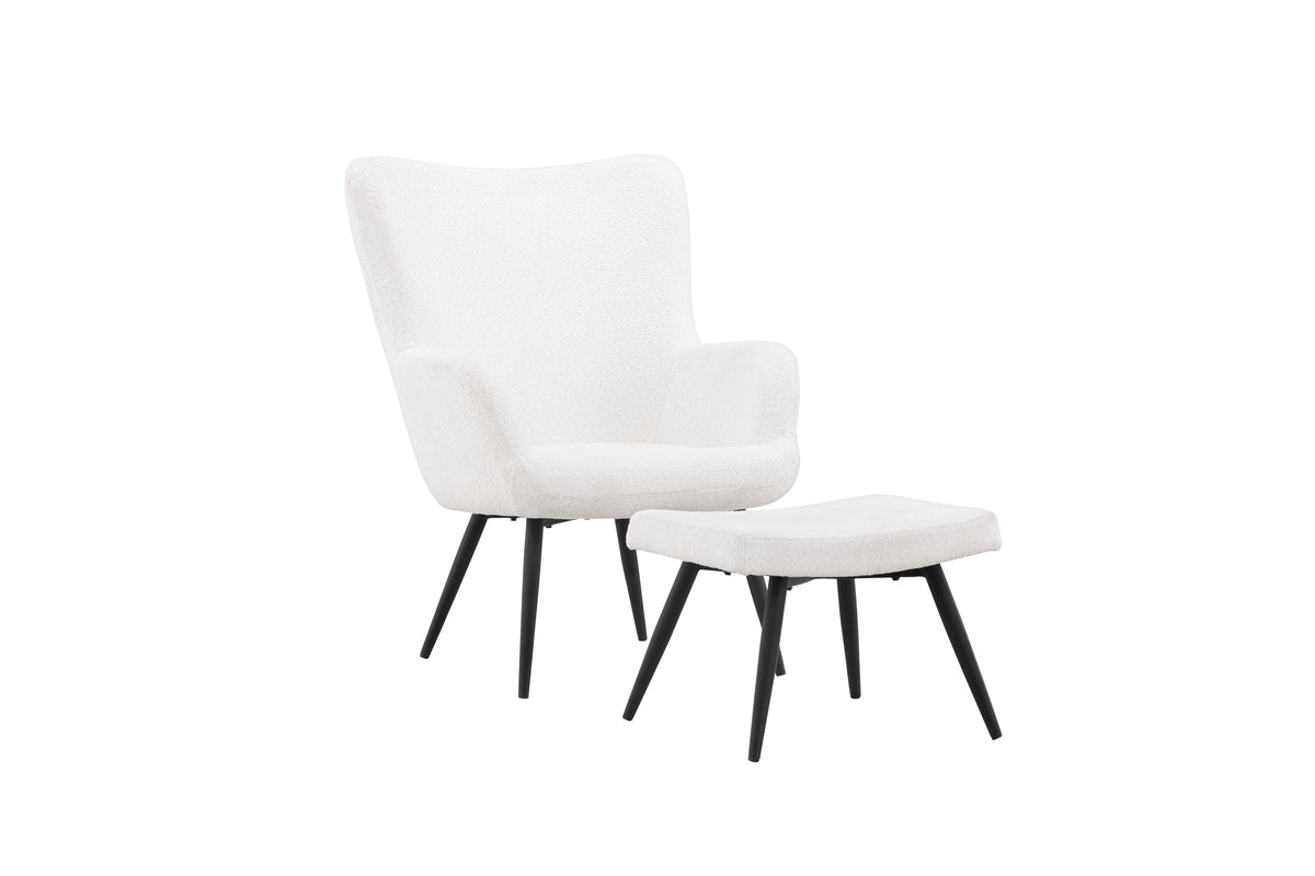 Fauteuil Verona - witte bouclé-stof & zwarte metalen poten
