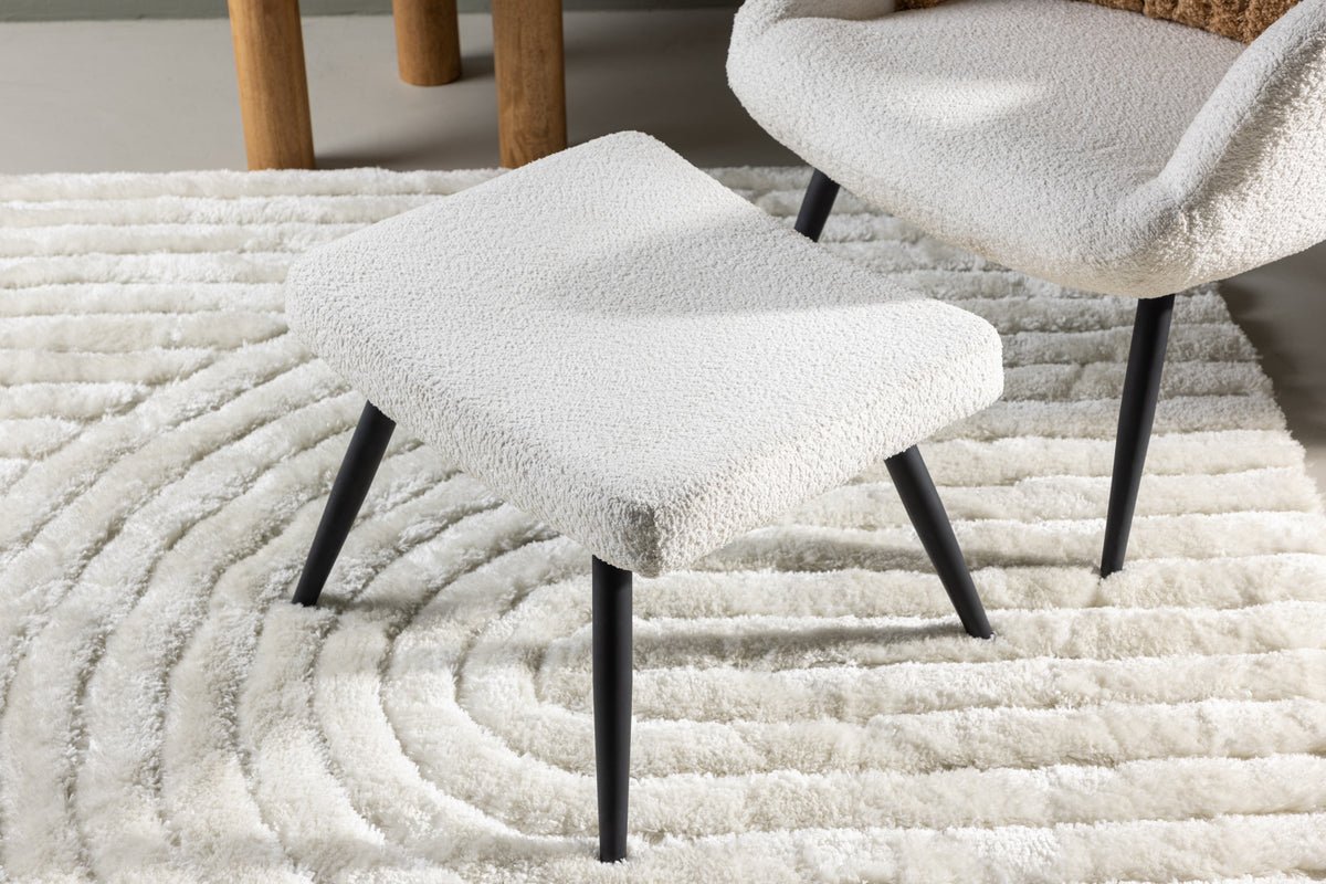 Fauteuil Verona - witte bouclé-stof & zwarte metalen poten