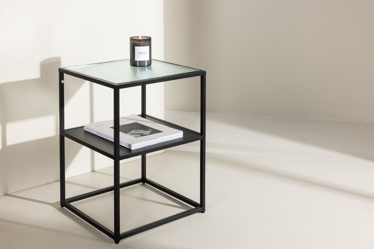 Table d'appoint Milano – en acier noir avec plateau en verre