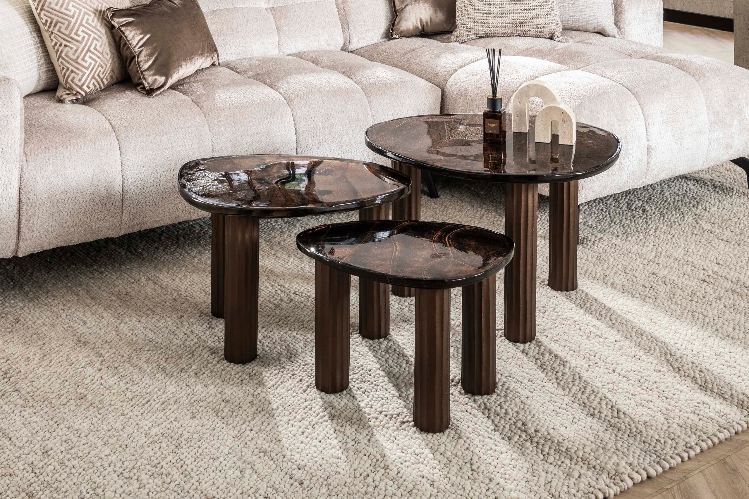 Table basse Elysium - Taille S en cuivre antique ou or antique avec verre moulé