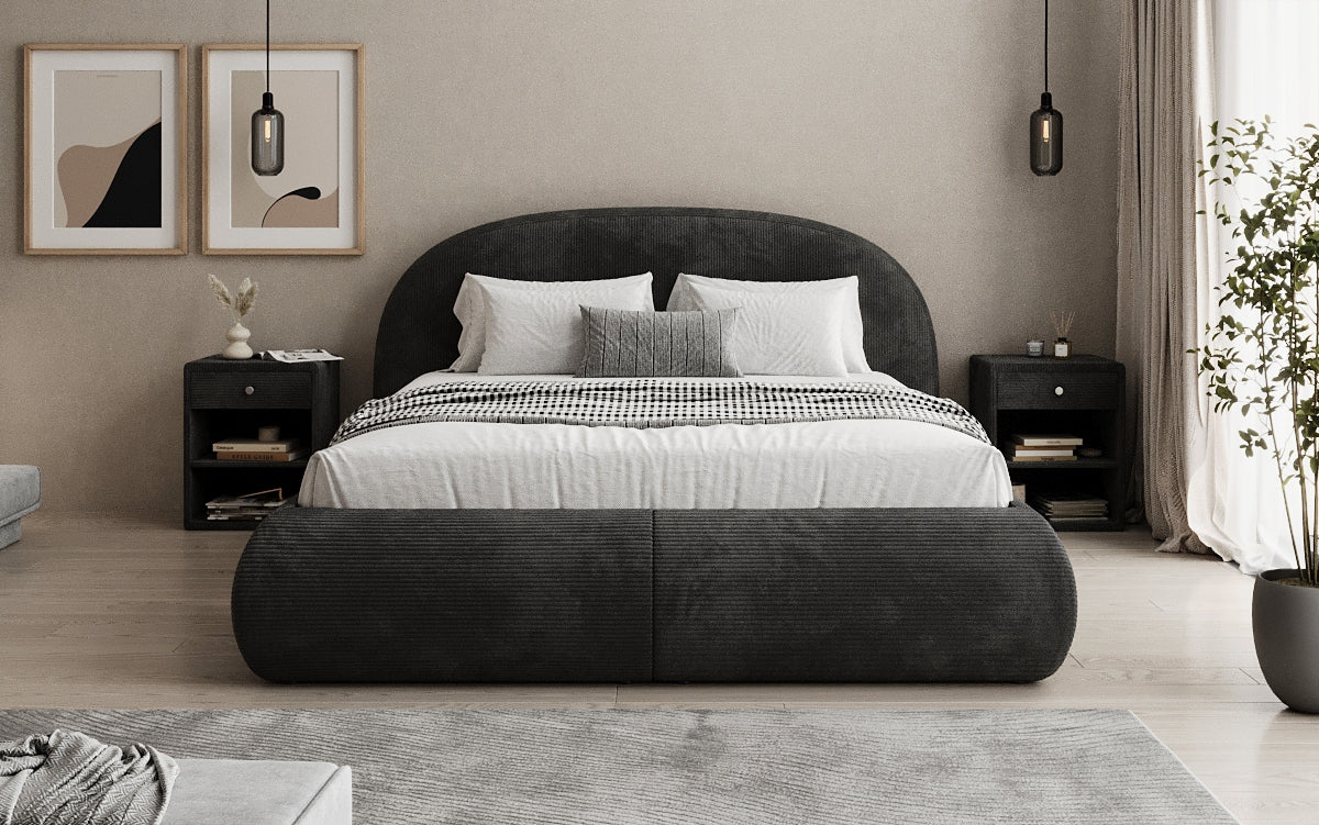 Designer Polsterbett Loop in Cord mit Stauraum