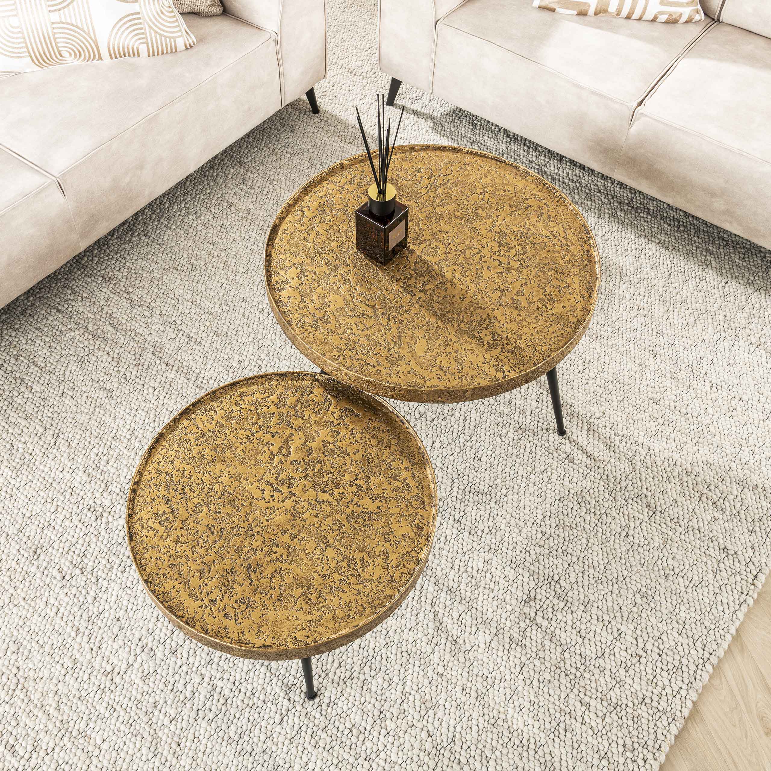 Couchtisch Kharu - 2er Set in Metallic-Antikbronze in rundem Design
