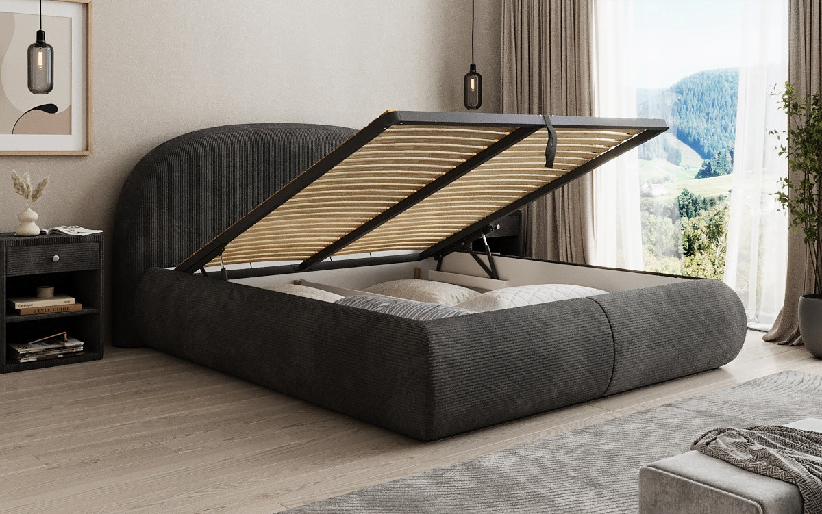 Designer Polsterbett Loop in Cord mit Stauraum