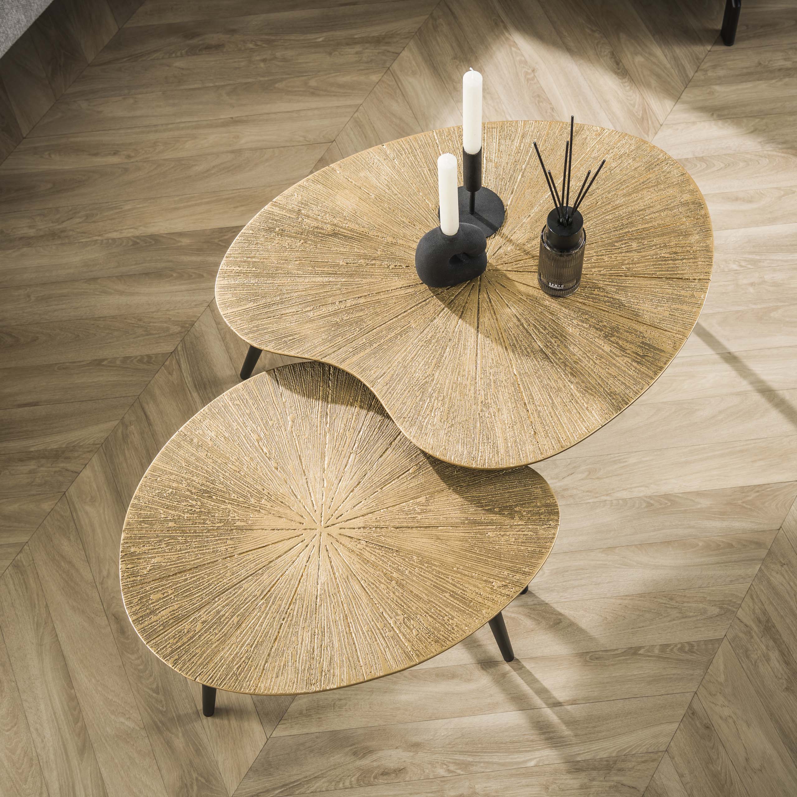 Salontafel Tavino - 2-delige set in nierenvorm in de kleur antiekbrons