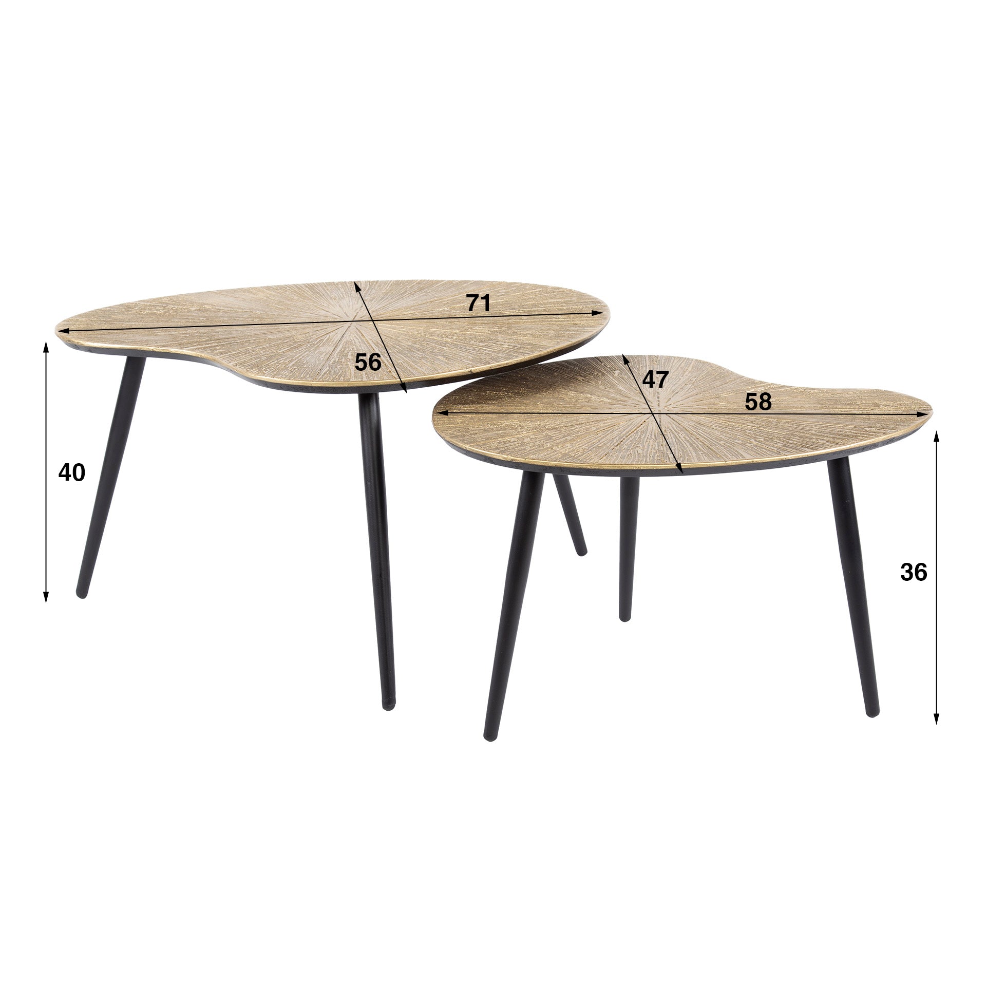 Salontafel Tavino - 2-delige set in nierenvorm in de kleur antiekbrons