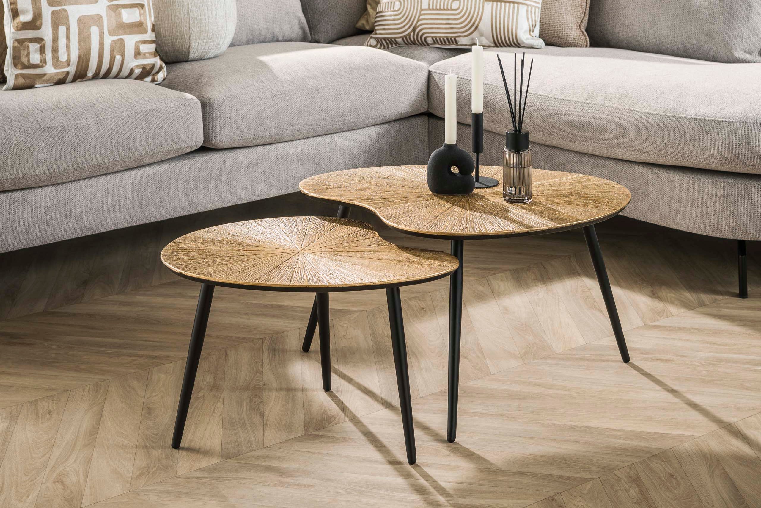 Table basse Tavino - lot de 2 en forme de rein couleur bronze antique