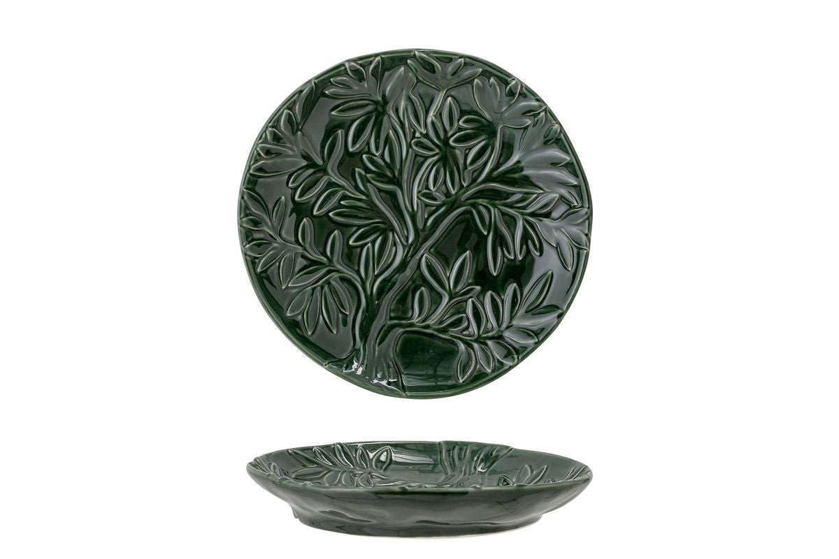 Teller Noemi – gemaakt van steengoed – met bladstructuur