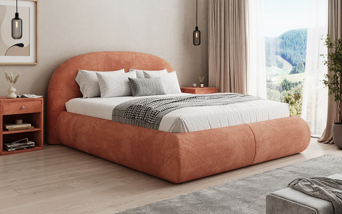 Designer Polsterbett Loop in Cord mit Stauraum