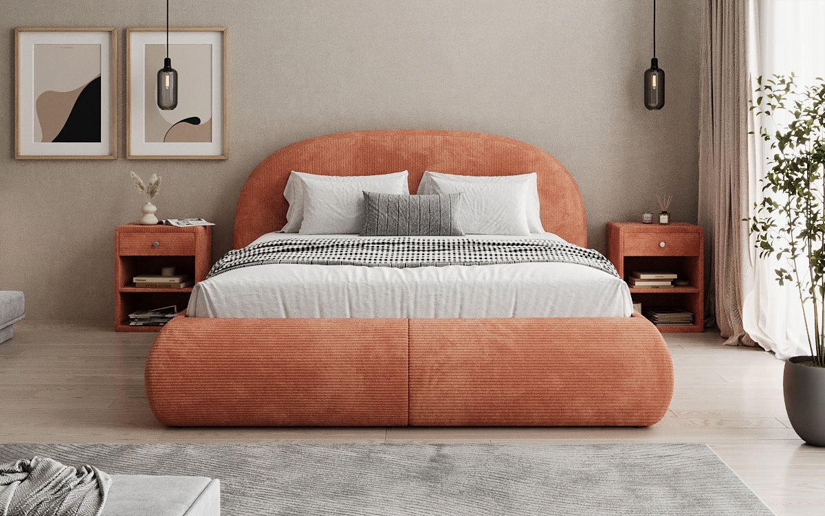 Designer Polsterbett Loop in Cord mit Stauraum