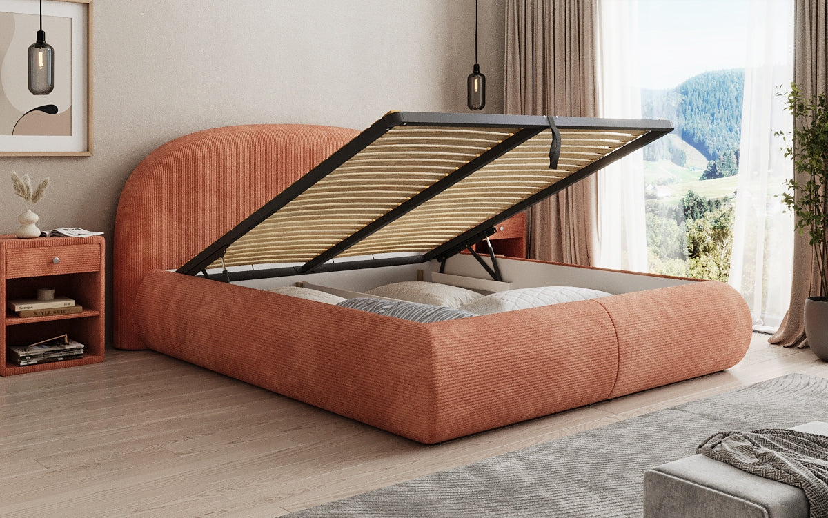Designer Polsterbett Loop in Cord mit Stauraum