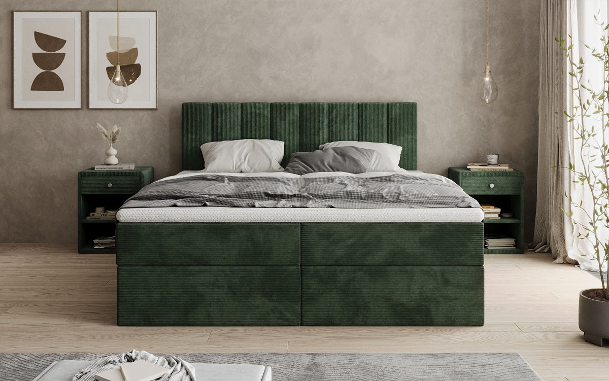 Lit boxspring Sofia en Côtelé avec espace de rangement