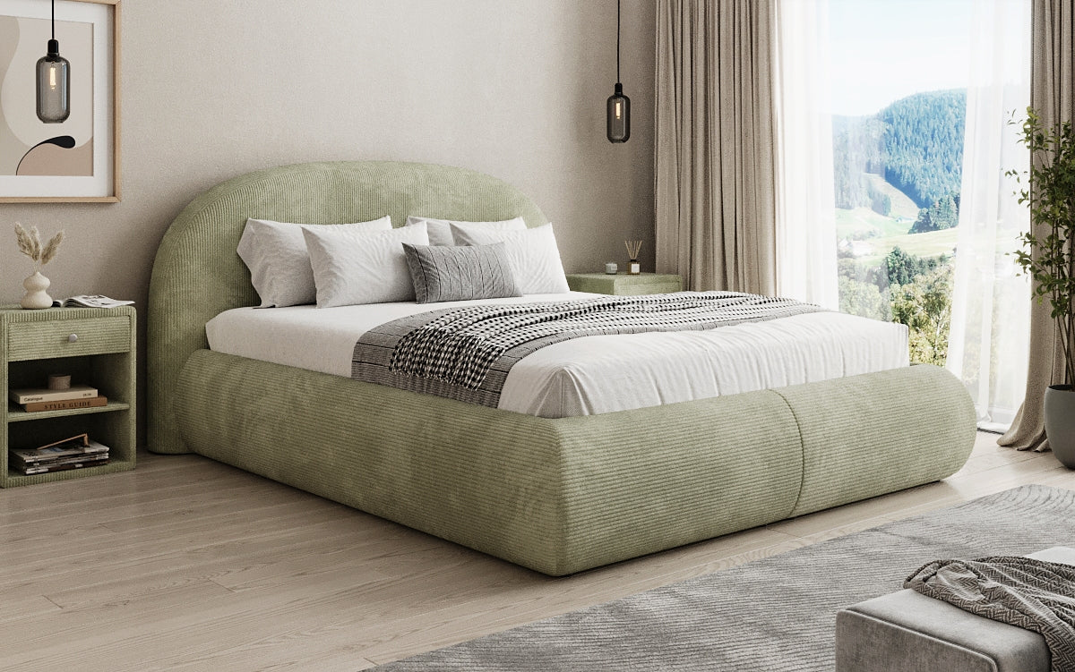 Designer Polsterbett Loop in Cord mit Stauraum