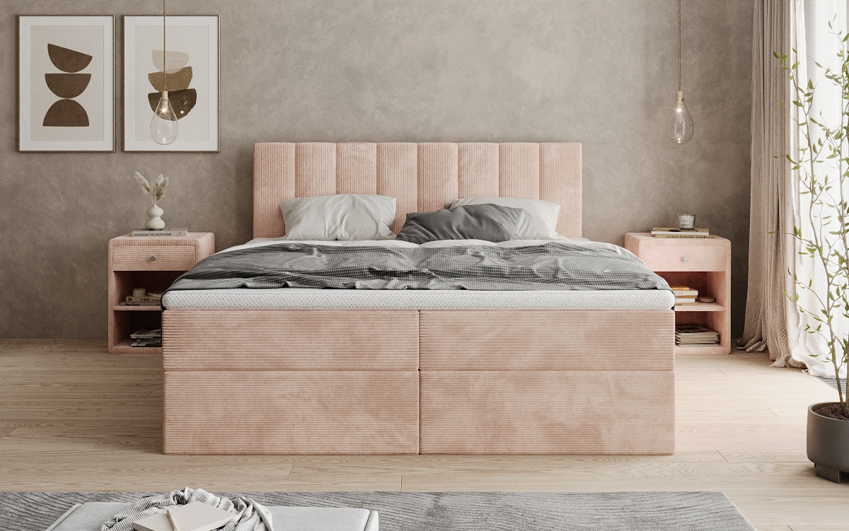 Lit boxspring Sofia en Côtelé avec espace de rangement