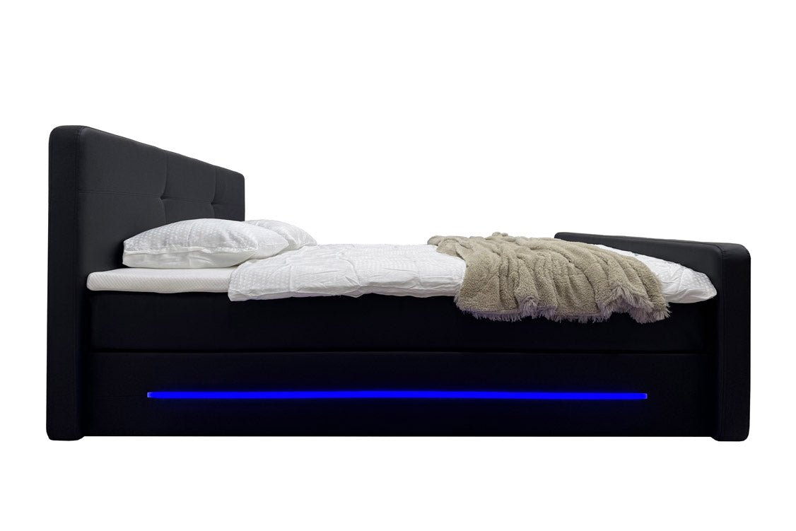 OUTLET - Boxspringbed Oakland met LED kunstleer / 180x200 / Zwart / H3