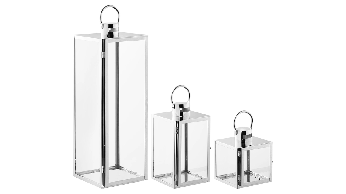 Lot de 3 lanternes Rufus - avec cadres couleur argent