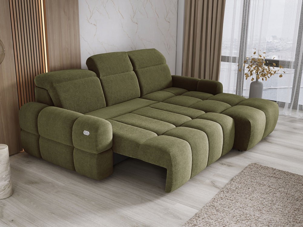 Designbank Arosa L met elektrische slaapfunctie in Bouclé