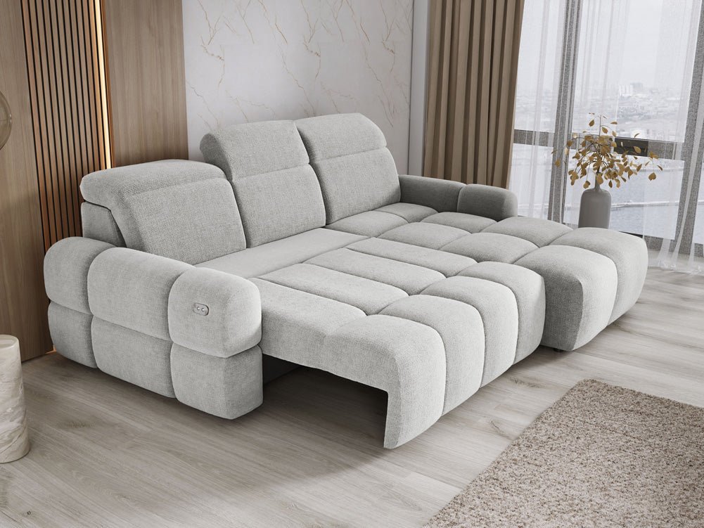 Designbank Arosa L met elektrische slaapfunctie in Bouclé