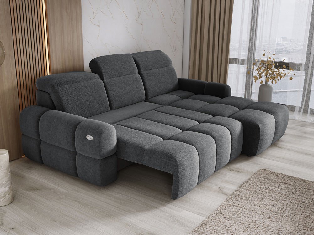 Designbank Arosa L met elektrische slaapfunctie in Bouclé