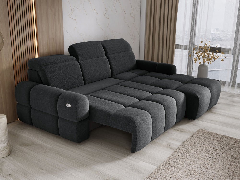 Designbank Arosa L met elektrische slaapfunctie in Bouclé