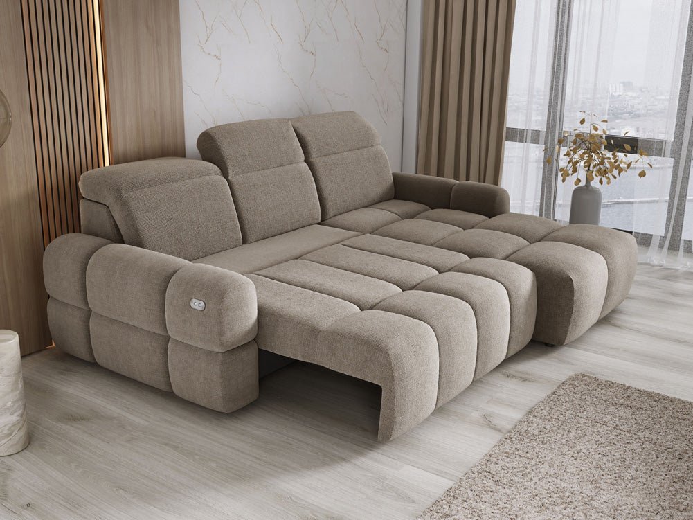 Designbank Arosa L met elektrische slaapfunctie in Bouclé