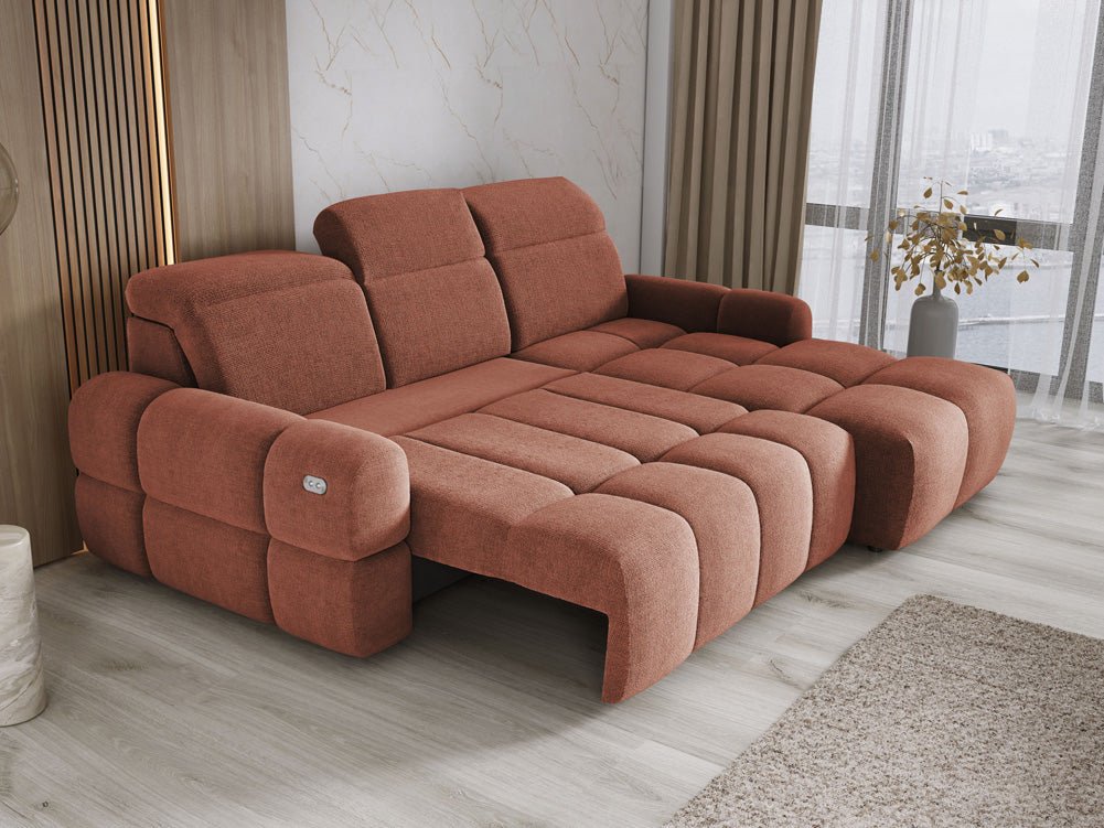 Designbank Arosa L met elektrische slaapfunctie in Bouclé